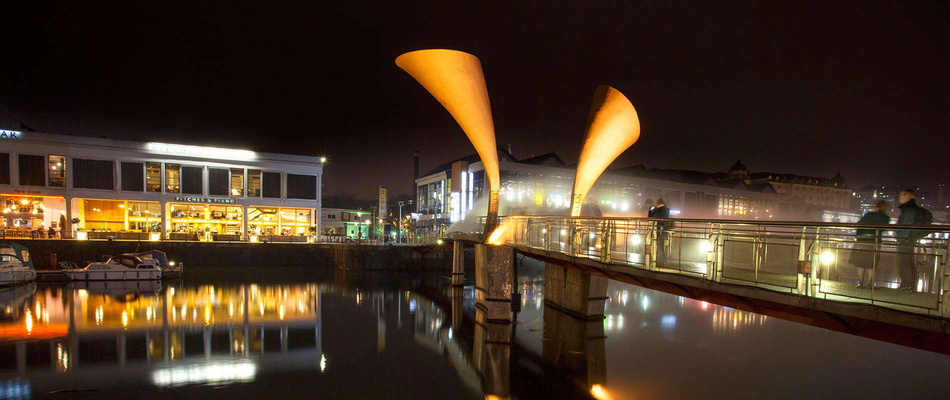 Pero's Bridge A nighttime view of Pero's Bridge in Bristol Harbour.